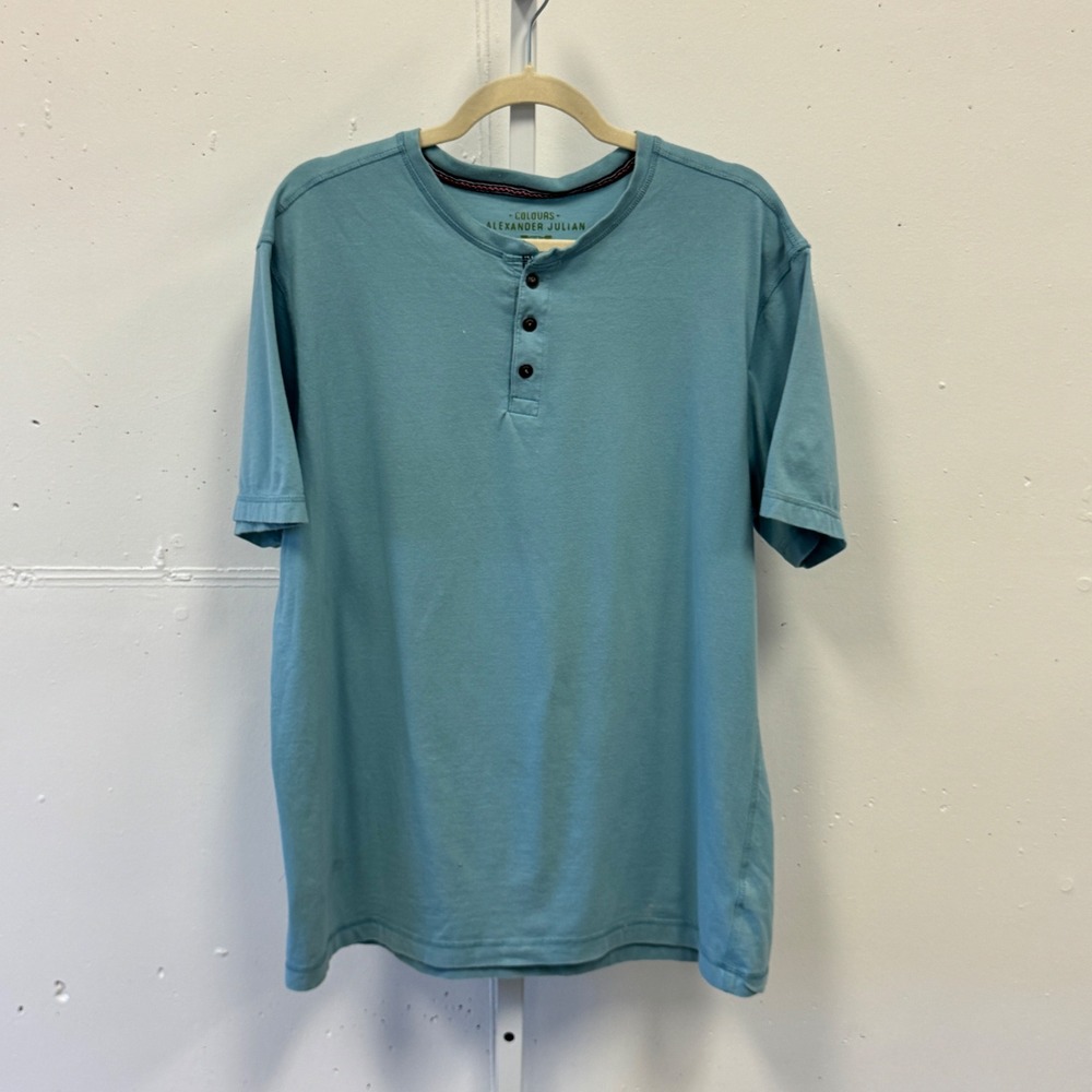 Colours Alexander Julian Henley Shirt T-shirt‎ Large Blue Organic Cotton Blend